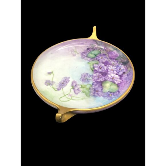 Antique Rosenthal Selb Bavaria Hand Painted Porcelain Dish W/ Handles Purple Lil - Picture 14 of 14